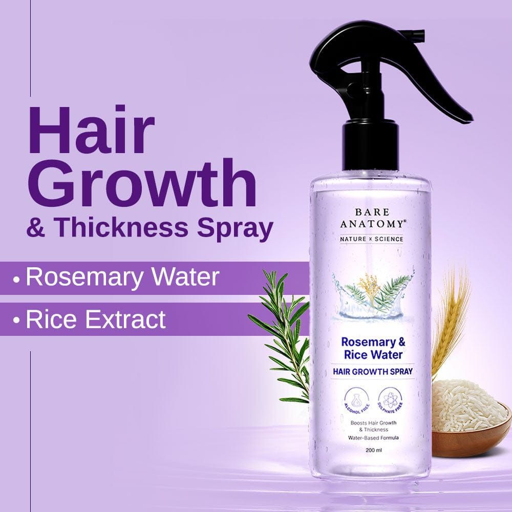Bare Anatomy Rosemary Water Spray for Hair Growth & Thickness with Rice Water ā 200ml Buy 1 Get 1